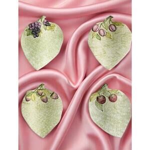 Set of 4 San Marco Nove Italy Leaf Plates – Cherry, Grape, Plum, Strawberry